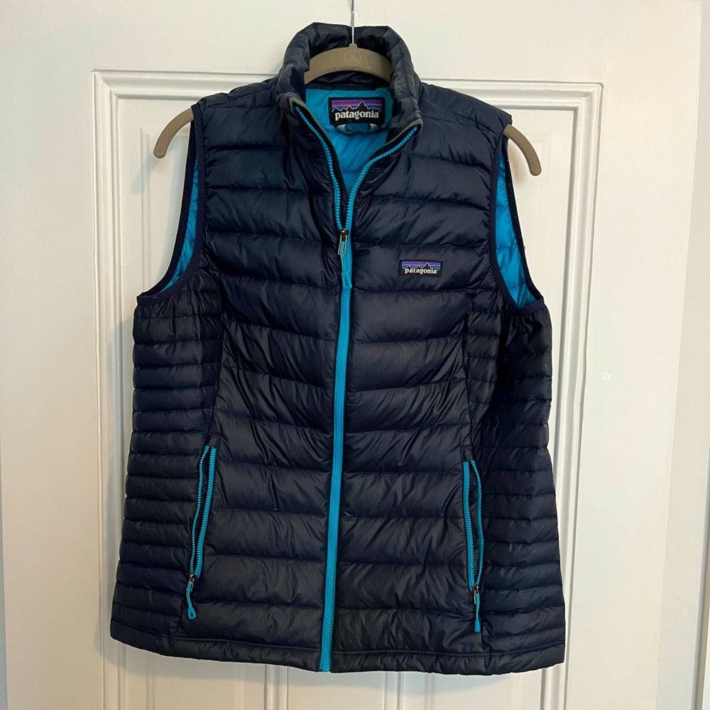 Patagonia Down Sweater Vest - L - Navy with Royal Blue Zippers and Lining